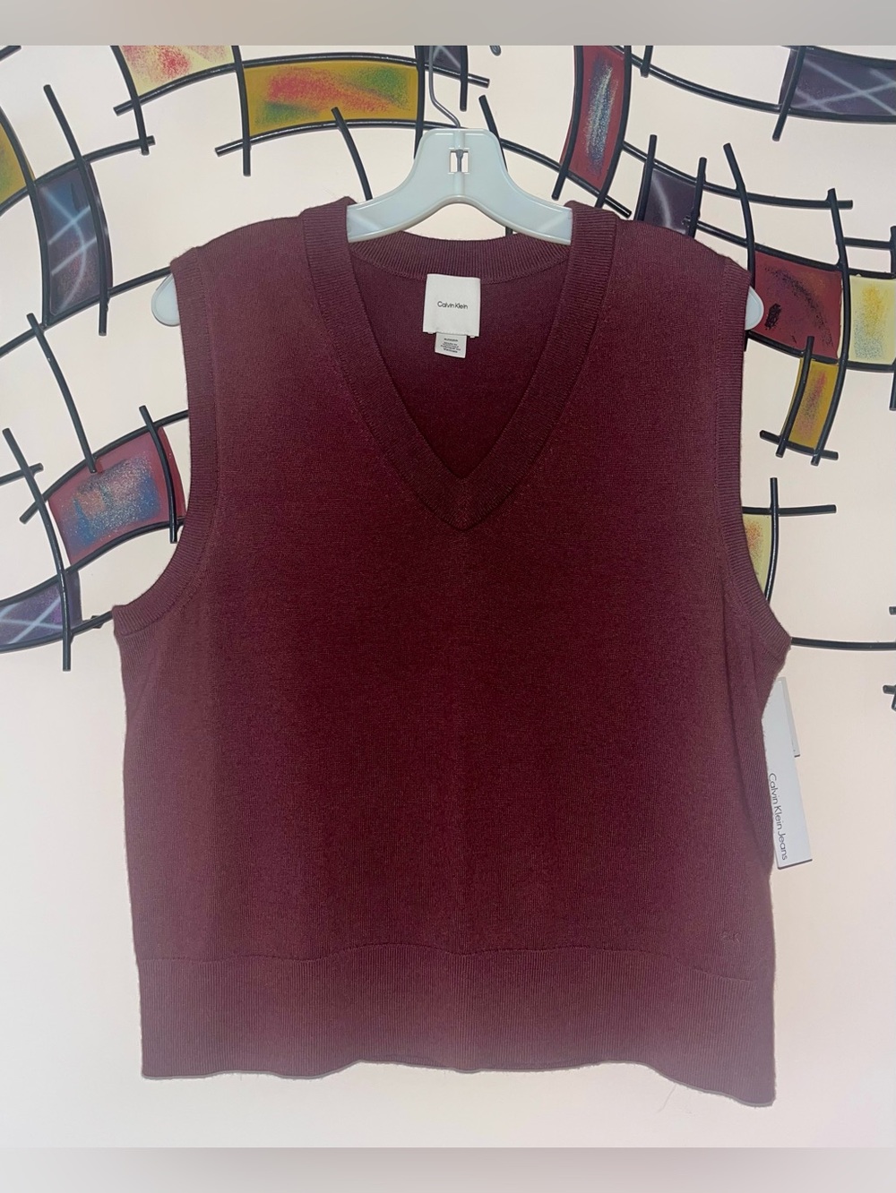 Calvin Klein Women's Burgundy V-Neck Knit Tank size XL Wool blend